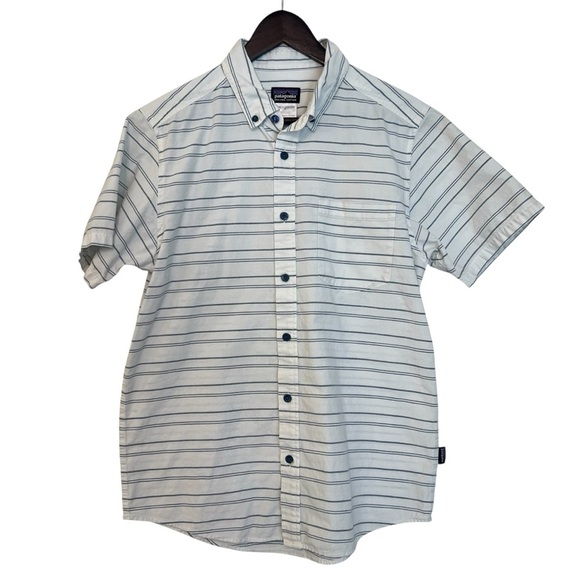 Patagonia Bluffside Short Sleeve Shirt Birch White Stripe Small Casual Coastal - Picture 2 of 6